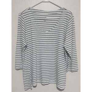 J.Jill Pima Cotton Shirt Women’s Large Petite Black White Striped 3/4 Sleeve Top